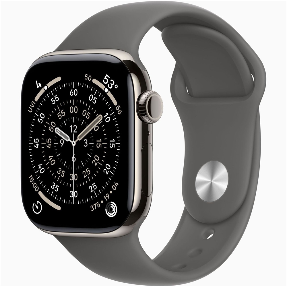 Apple Watch S11 Cellular (42mm) natúr titánium tok, kőszürke M/L sportszíjas okosóra
