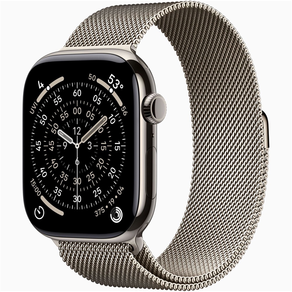 Apple Watch S11 Cellular (46mm) natúr titánium tok, natúr M/L milánói szíjas okosóra