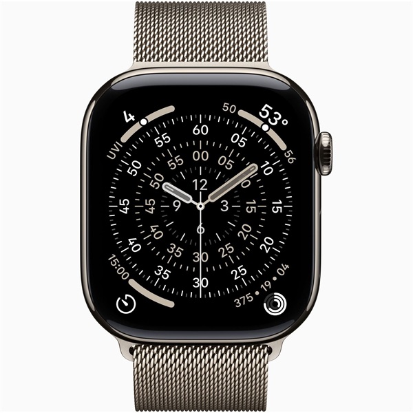 Apple Watch S11 Cellular (46mm) natúr titánium tok, natúr M/L milánói szíjas okosóra