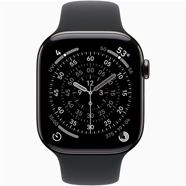 Apple Watch S11 Cellular (46mm) palaszürke titánium tok, fekete M/L sportszíjas okosóra