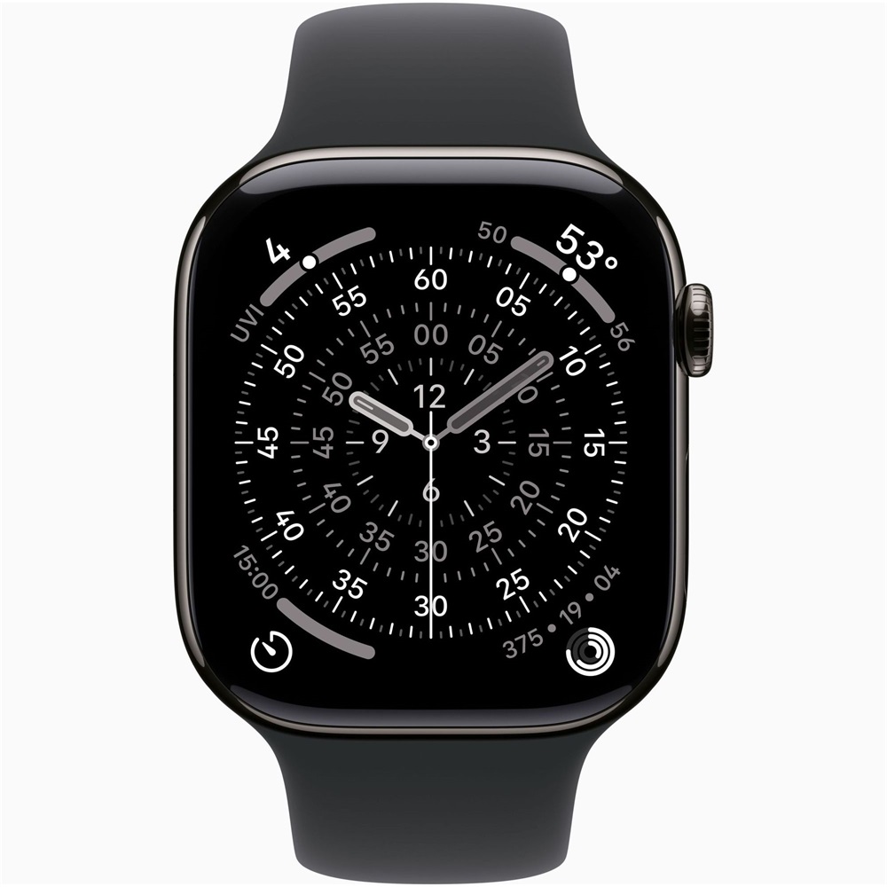 Apple Watch S11 Cellular (46mm) palaszürke titánium tok, fekete M/L sportszíjas okosóra