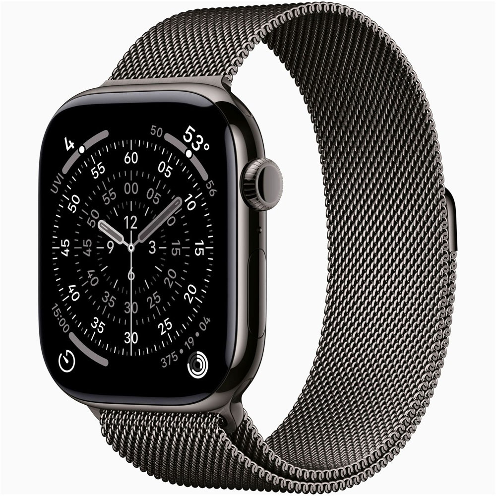 Apple Watch S11 Cellular (46mm) palaszürke titánium tok, palaszürke M/L milánói szíjas okosóra