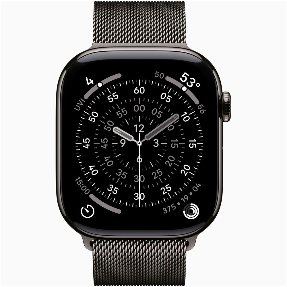 Apple Watch S11 Cellular (46mm) palaszürke titánium tok, palaszürke M/L milánói szíjas okosóra
