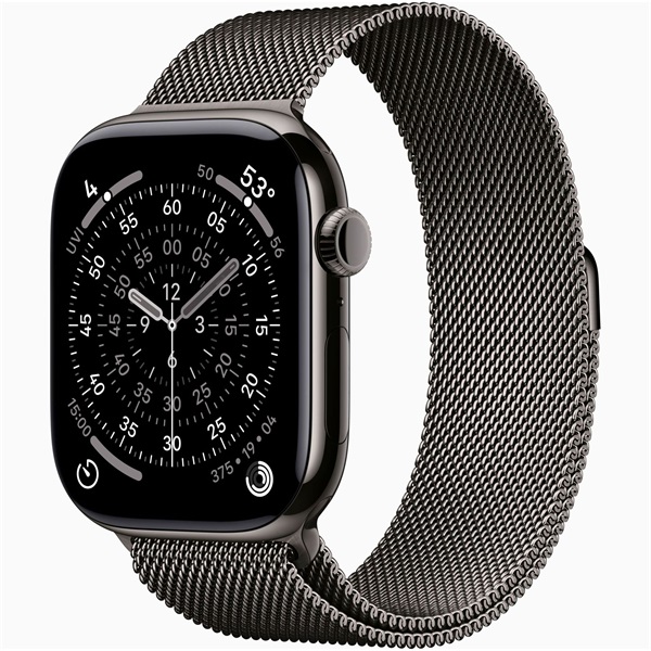 Apple Watch S11 Cellular (46mm) palaszürke titánium tok, palaszürke S/M milánói szíjas okosóra