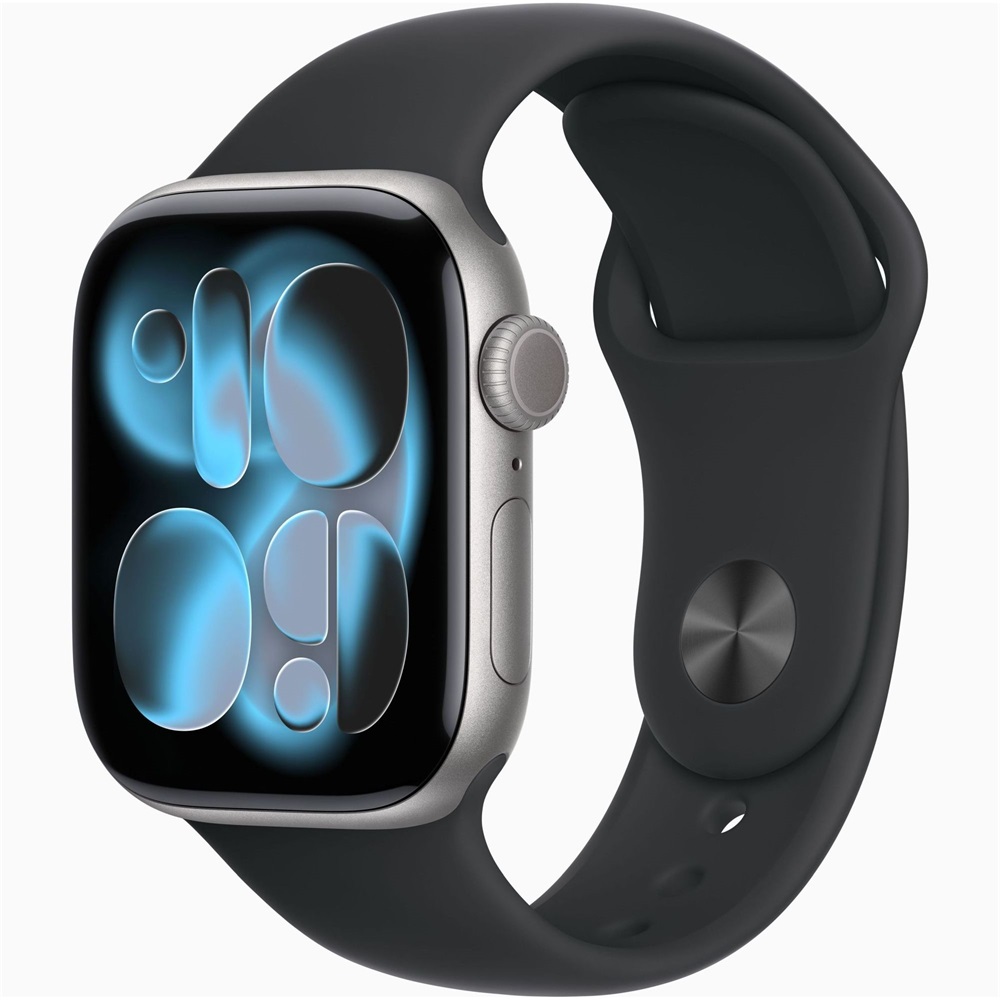 Apple Watch S11 GPS-es (42mm) asztroszürke alumínium tok, fekete S/M sportszíjas okosóra