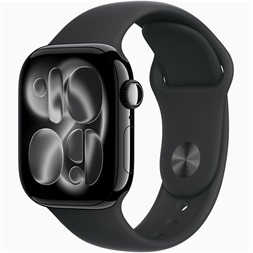 Apple Watch S11 GPS-es (42mm) kozmoszfekete alumínium tok, fekete S/M sportszíjas okosóra
