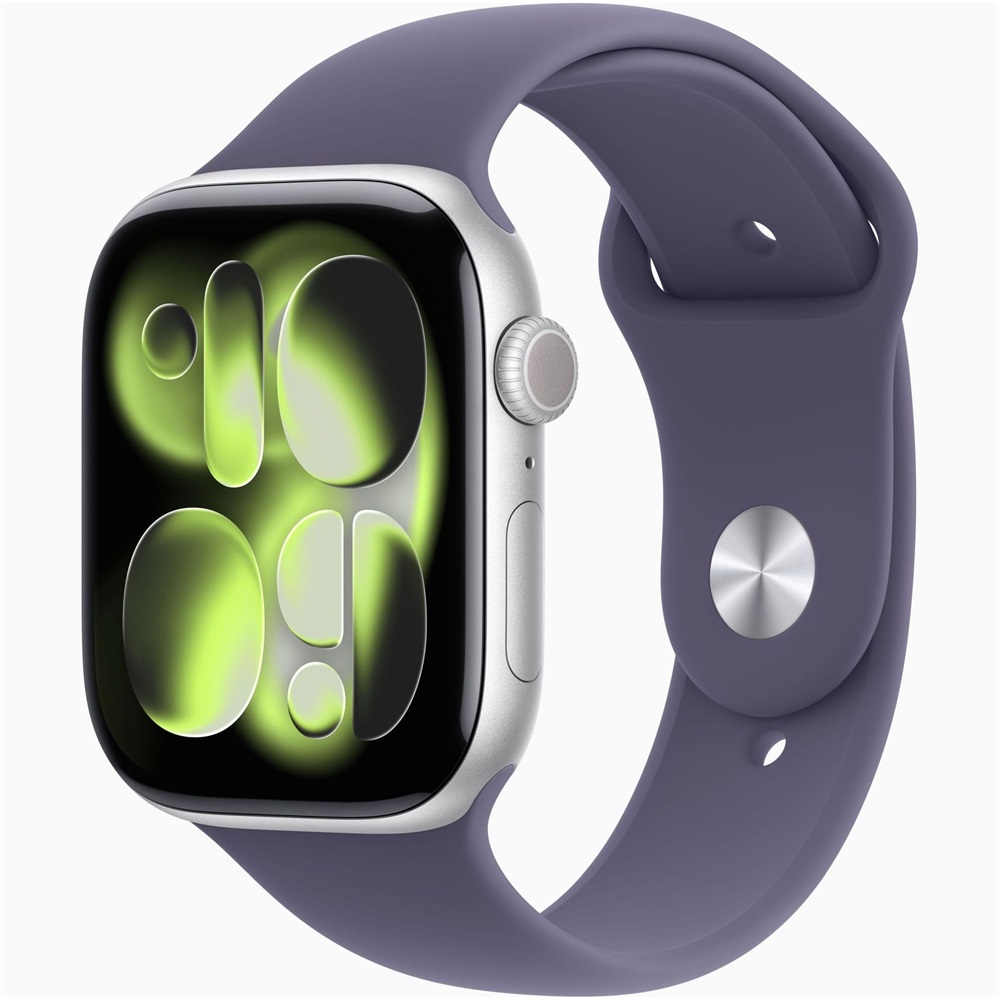 Apple Watch S11 GPS-es (46mm) ezüst alumínium tok, ködös lila S/M sportszíjas okosóra