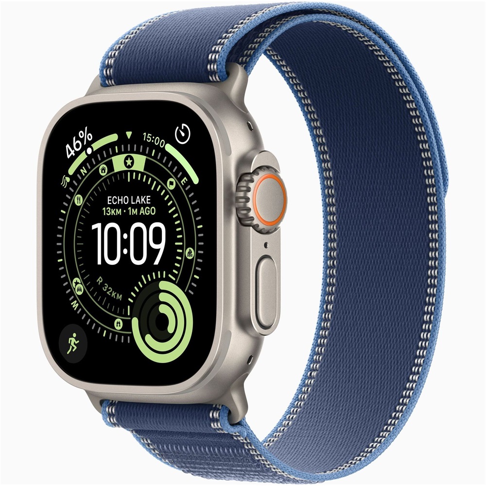 Apple Watch Ultra 3 Cellular (49mm) natúr titánium tok, kék-élénkkék M/L terep pánt okosóra
