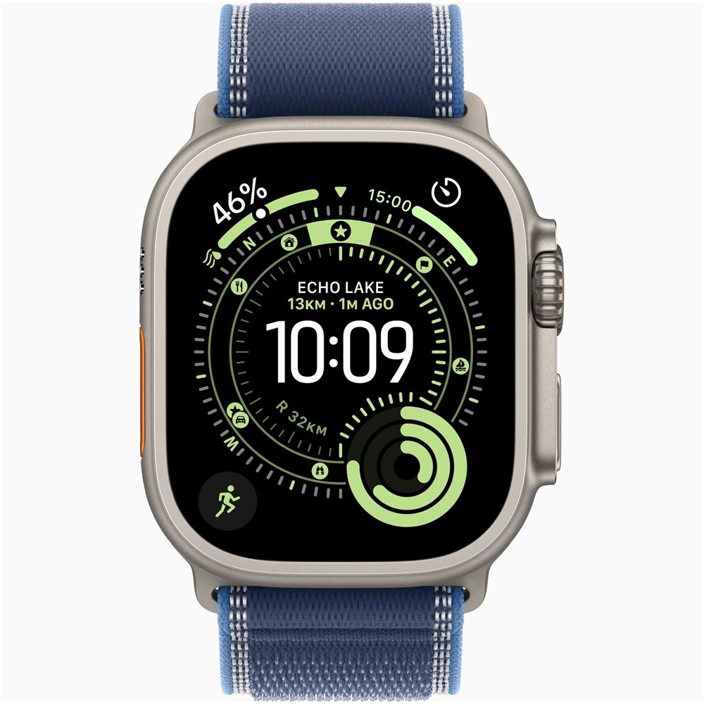 Apple Watch Ultra 3 Cellular (49mm) natúr titánium tok, kék-élénkkék S/M terep pánt okosóra