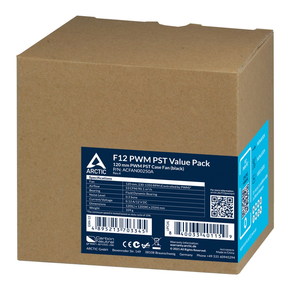 Arctic F12 PWM PST 120mm 5db fekete ventilátor