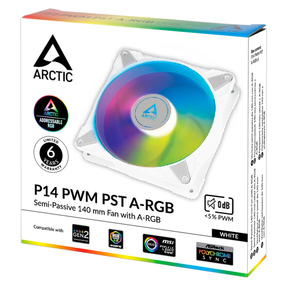 Arctic P14 PWM PST A-RGB 140mm fehér ventilátor