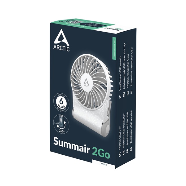 Arctic Summair 2Go fehér, 9,1 cm, 5 W, kézi akkus ventilátor