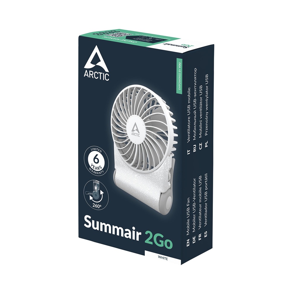 Arctic Summair 2Go fehér, 9,1 cm, 5 W, kézi akkus ventilátor