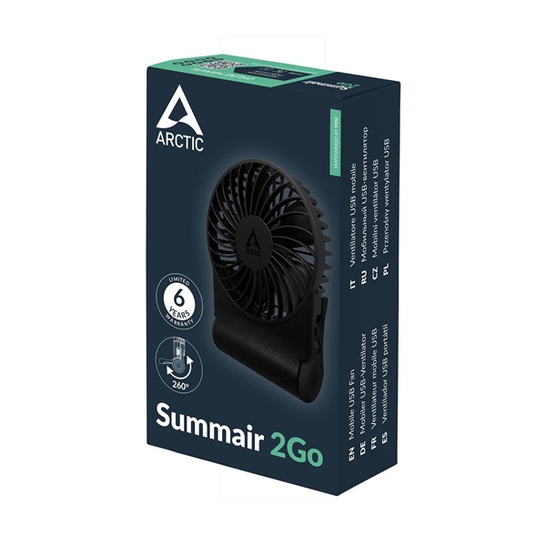 Arctic Summair 2Go fekete, 9,1 cm, 5 W, kézi akkus ventilátor