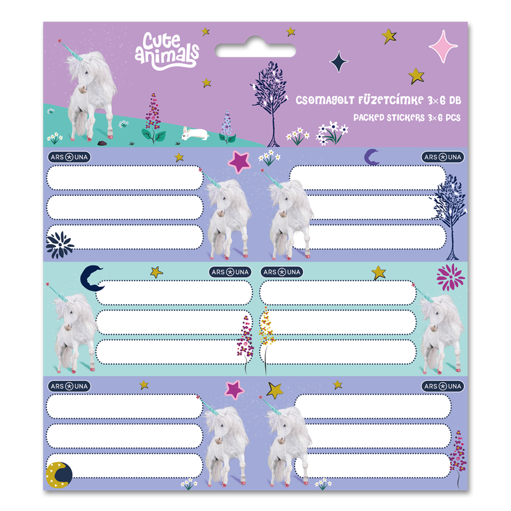 Ars Una Cute Animals Unicorn 25 (5448) 3x6 db füzetcímke