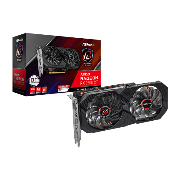 Asrock Radeon RX 6500 XT Phantom Gaming D OC 4GB GDDR6 64-bit grafikus kártya