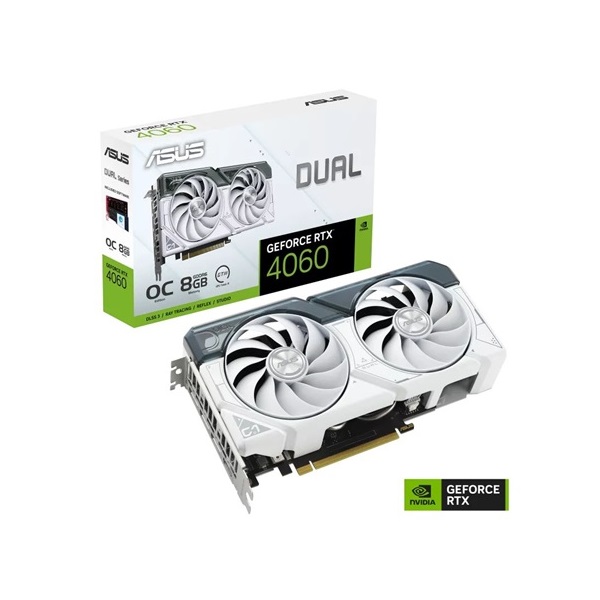 Asus nVidia DUAL-RTX4060-O8G-WHITE (8192MB, GDDR6, 2535/17000 Mhz, 128bit, 1xHDMI2.1, 3xDP1.4) videokártya