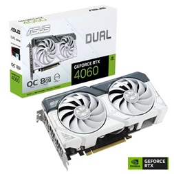 Asus nVidia DUAL-RTX4060-O8G-WHITE (8192MB, GDDR6, 2535/17000 Mhz, 128bit, 1xHDMI2.1, 3xDP1.4) videokártya