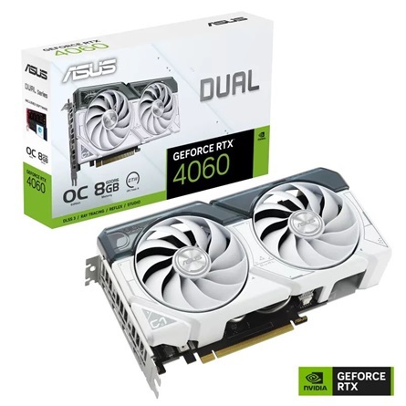 Asus nVidia DUAL-RTX4060-O8G-WHITE (8192MB, GDDR6, 2535/17000 Mhz, 128bit, 1xHDMI2.1, 3xDP1.4) videokártya