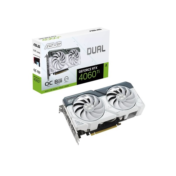 Asus nVidia DUAL-RTX4060TI-O8G-WHITE (8192MB, GDDR6, 2595/18000 Mhz, 128bit, HDMI2.1, 3xDP1.4) videokártya