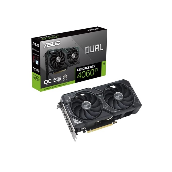 Asus nVidia DUAL-RTX4060TI-O8G (8192MB, GDDR6, 2595/18000 Mhz, 128bit, HDMI2.1, 3xDP1.4) videokártya