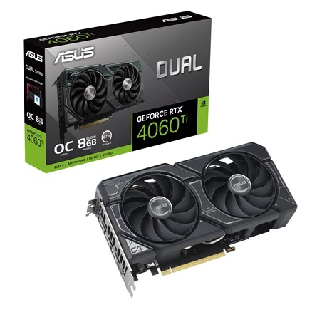 Asus nVidia DUAL-RTX4060TI-O8G (8192MB, GDDR6, 2595/18000 Mhz, 128bit, HDMI2.1, 3xDP1.4) videokártya