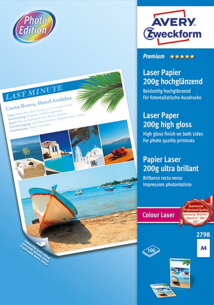 Avery 2798 200g fényes lézer 100lap/csomag fotópapír