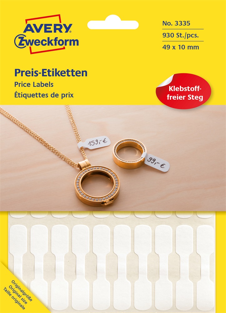 Avery 3335 49x10mm 930 db/csomag fehér kézzel írható árazó címke