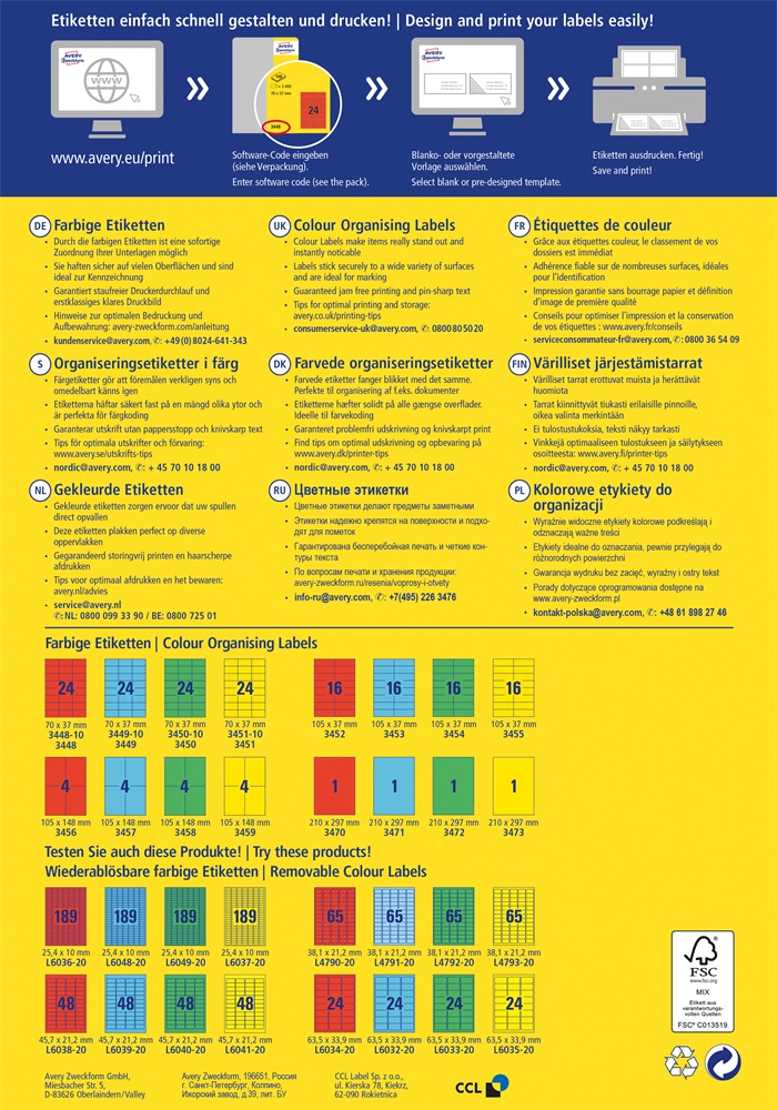 Avery 3449 70x37mm univerzális 2400db-os etikett
