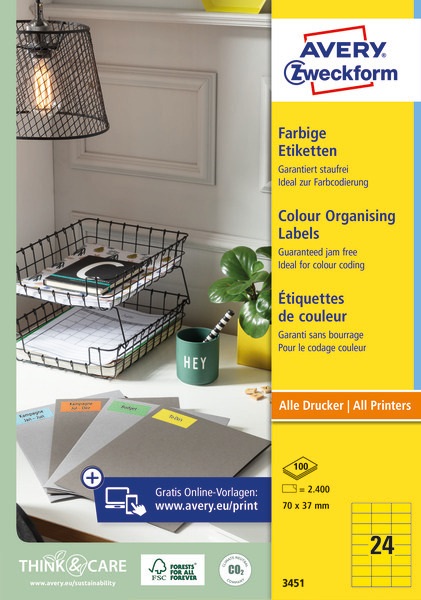 Avery 3451 70x37mm sárga univerzális címke