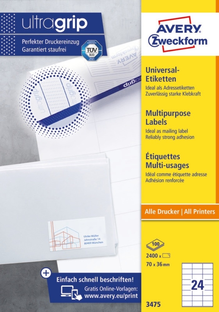 Avery 3475 70×36mm univerzális 2400db-os etikett
