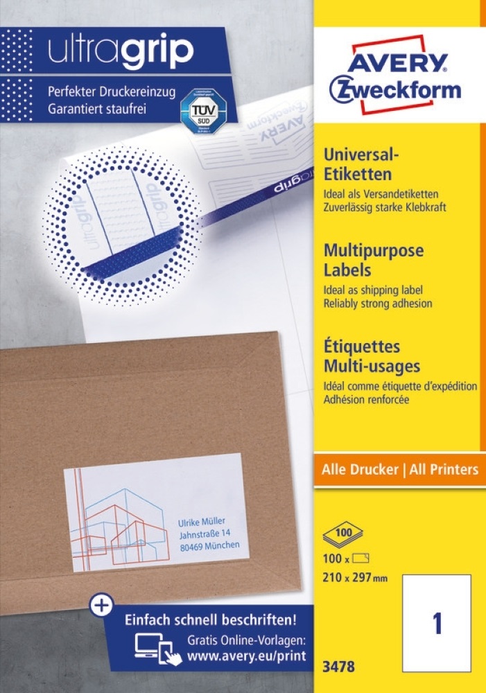 Avery 3478 210x297mm univerzális 100db-os etikett