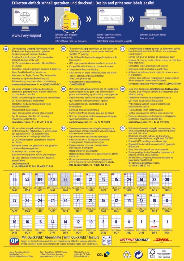 Avery 3478 210x297mm univerzális 100db-os etikett
