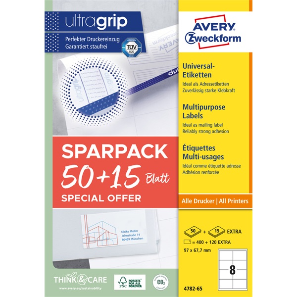 Avery 4782-65 97 x 67,7 mm univerzális 50+15 lap 520 db-os etikett