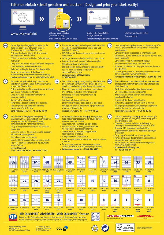 Avery 4782-65 97 x 67,7 mm univerzális 50+15 lap 520 db-os etikett