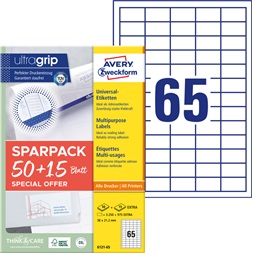 Avery 6121-65 38 x 21,2 mm univerzális 50+15 lap 4225 db-os etikett