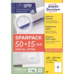 Avery 6601 105x148 mm univerzális 50+15 lap 260 db-os etikett