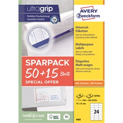 Avery 6602 70x36 mm univerzális 50+15 lap 1560 db-os etikett