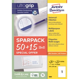 Avery 6603 210x297 mm univerzális 50+15 lap 65 db-os etikett