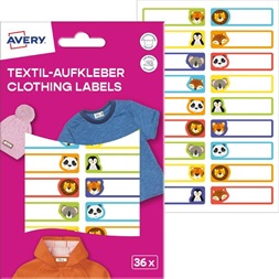 Avery ETVET36A iskolai kézzel írható 45x13 mm 36 db állatos textil öntapadós címke