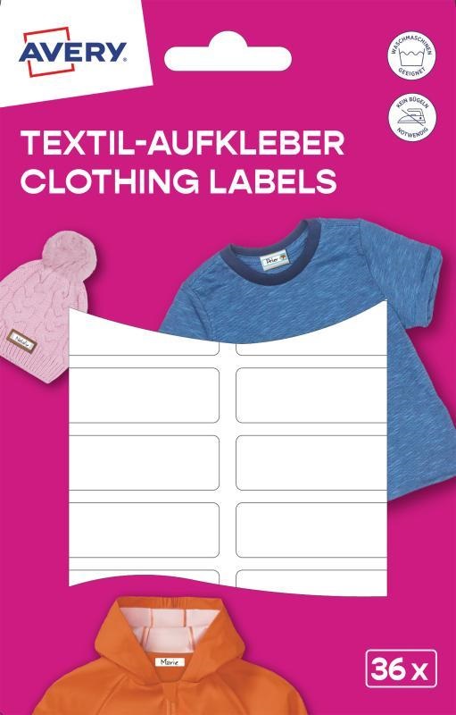 Avery ETVET36 iskolai kézzel írható 45x13 mm 36 db fehér textil öntapadós címke