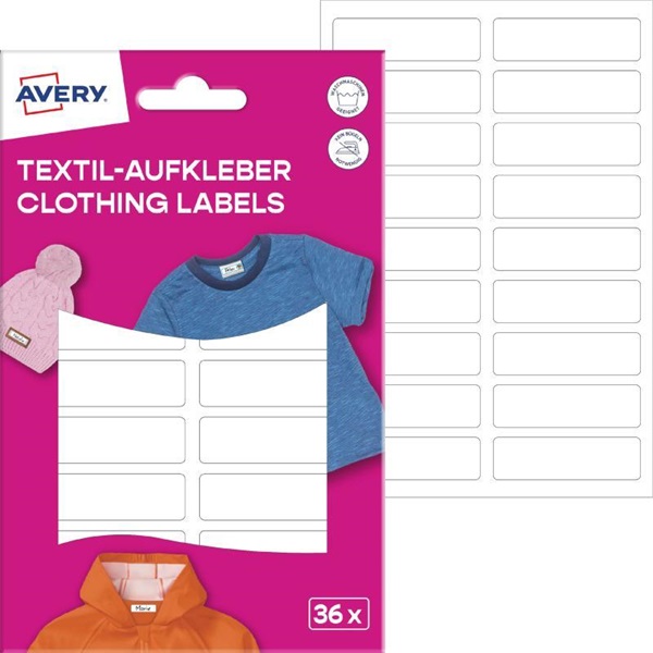 Avery ETVET36 iskolai kézzel írható 45x13 mm 36 db fehér textil öntapadós címke