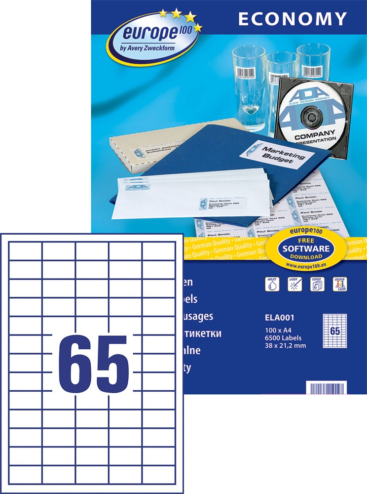 Avery Europe100 ELA001 38x21,2mm univerzális 6500db-os etikett