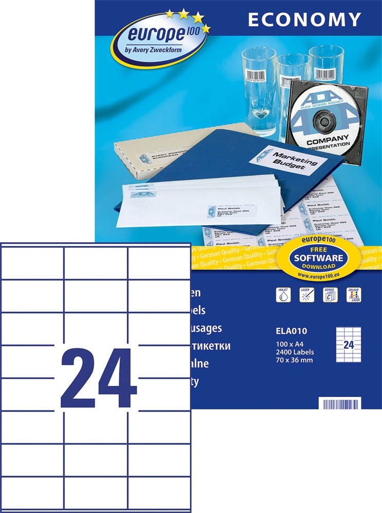 Avery Europe100 ELA010 70x36mm 2400db-os etikett