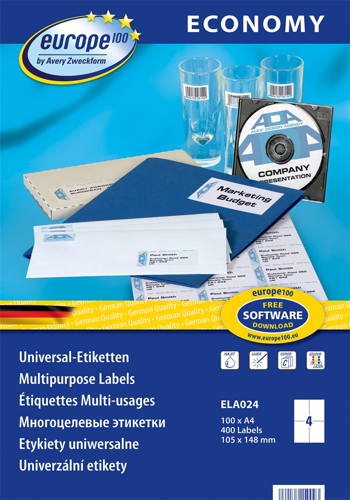 Avery Europe100 ELA024 105x148mm univerzális 400db-os etikett