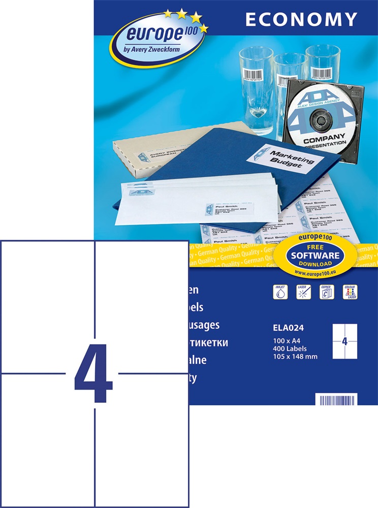 Avery Europe100 ELA024 105x148mm univerzális 400db-os etikett