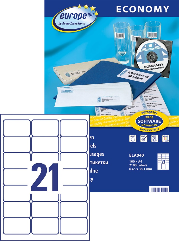 Avery Europe100 ELA040 63,5x38,1mm univerzális 2100db-os etikett
