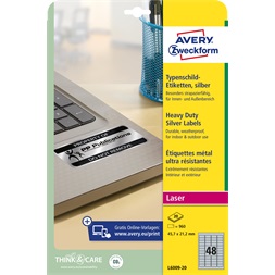 Avery L6009-20 45,7×21,2mm vízálló 960 db-os ipari ezüst etikett