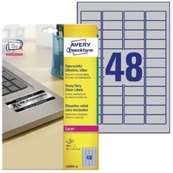 Avery L6009-20 45,7×21,2mm vízálló 960 db-os ipari ezüst etikett