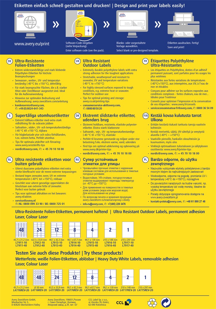 Avery L7911-40 45,7x21,1 mm ultra ellenálló 1920 db-os etikett